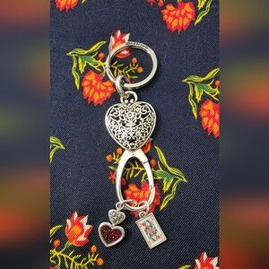 Brighton Silver and Red Heart Card Keychain / bag charm / necklace pendent.
